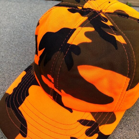 Vintage 90s DUCK BAY Camouflage Hunting Hat Men's Orange Baseball Cap One Size - Picture 3 of 7